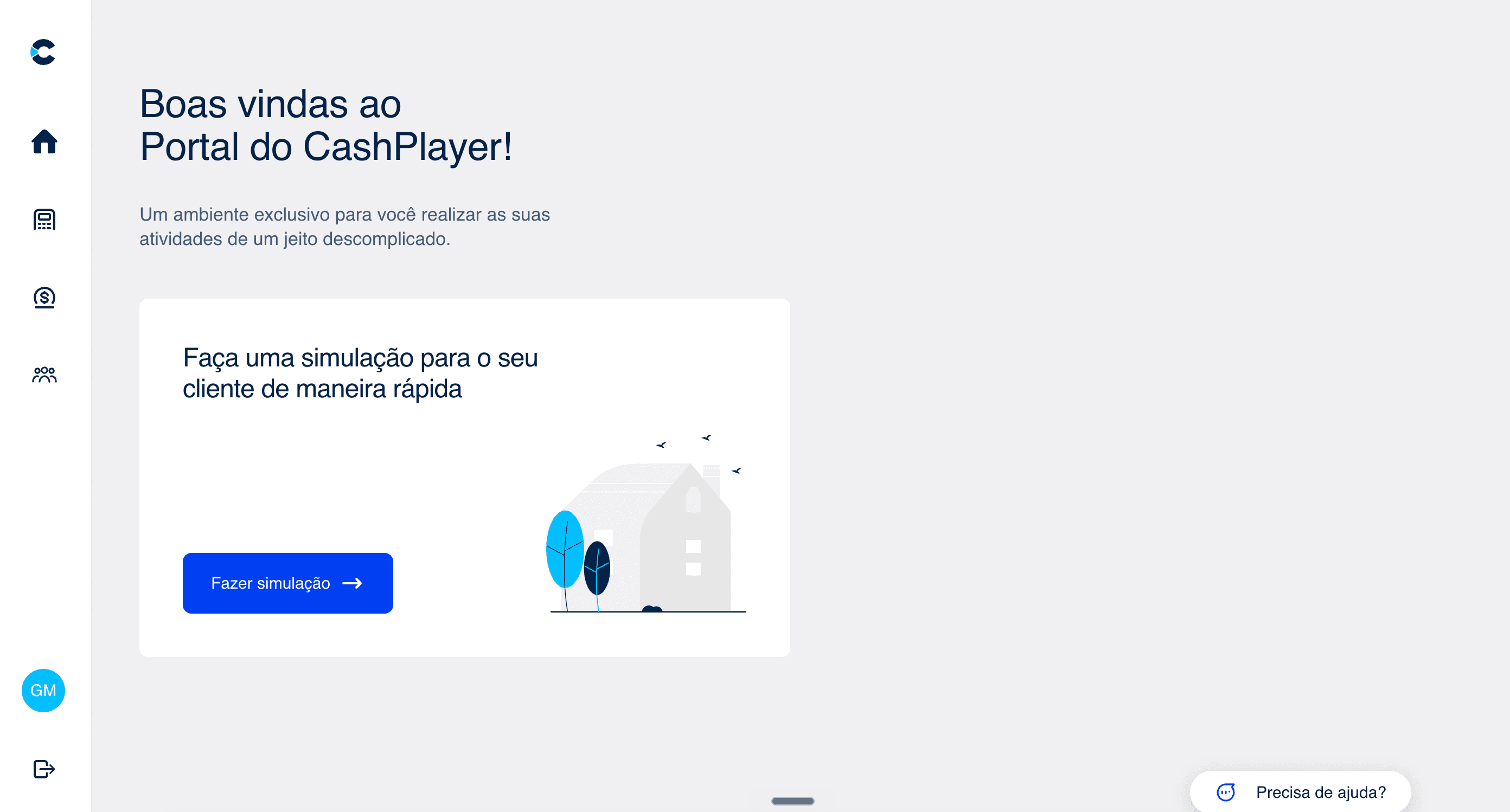 Portal do CashPlayer, sistema de parceiros da CashMe, acessado pela Credios para simular operações de home equity