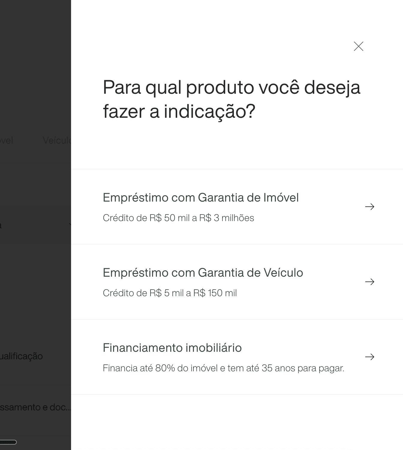 Portal de parceiros da Creditas acessado pela Credios, na tela de indicação de operação de Empréstimo com Garantia de Imóvel